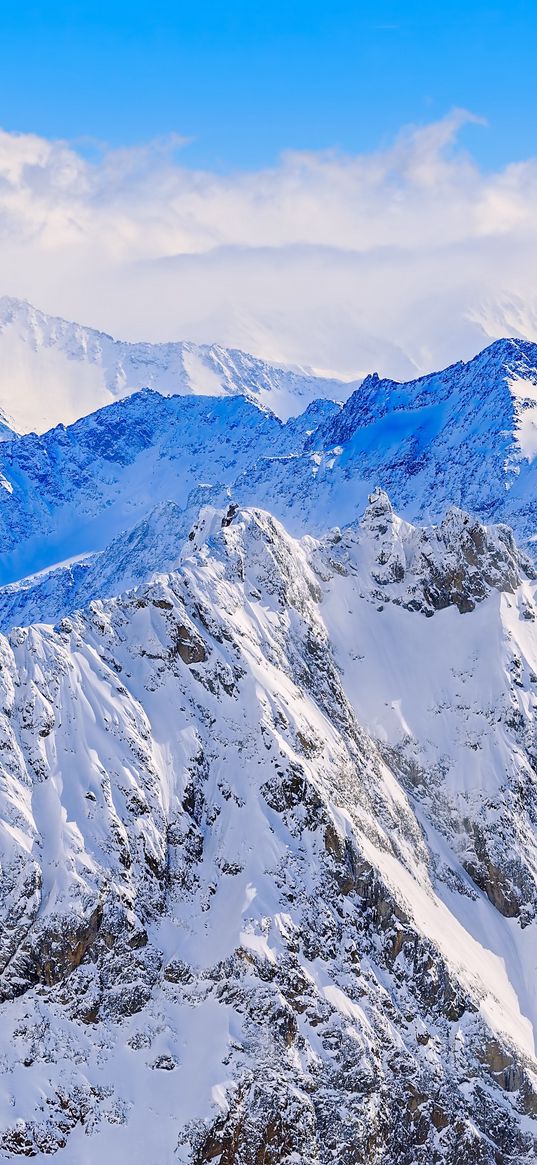 mountains, peaks, snow-covered, snow