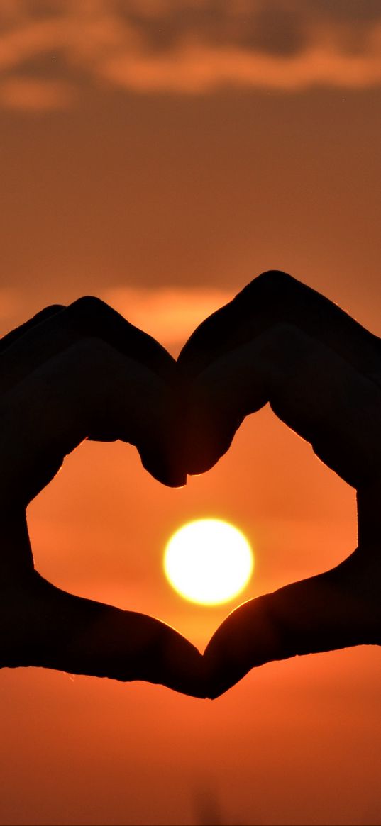 hands, heart, sun, sunset, love