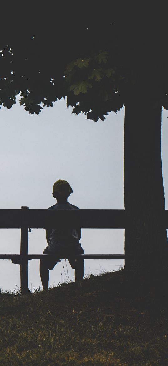 child, bench, alone, solitude, silhouette, loneliness