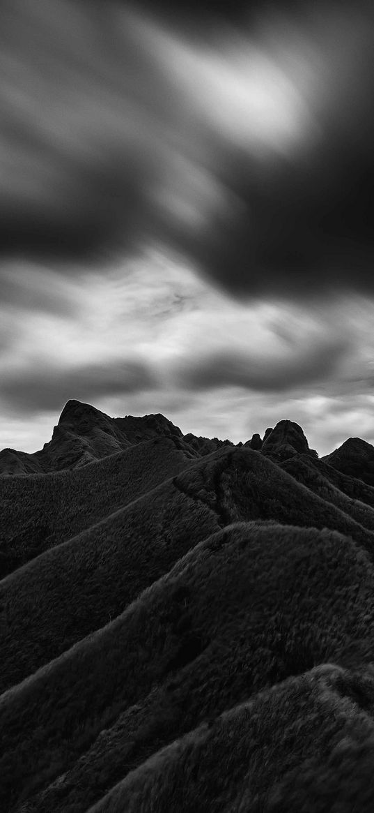 mountain, hill, bw, black, clouds, batangas, philippines