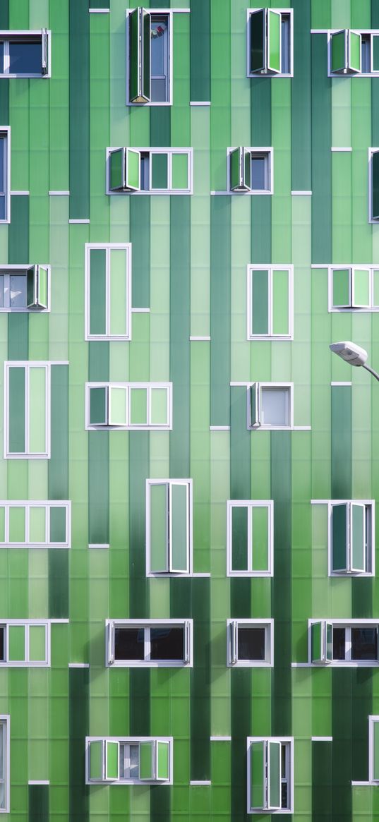 facade, windows, minimalism, lantern, building, green