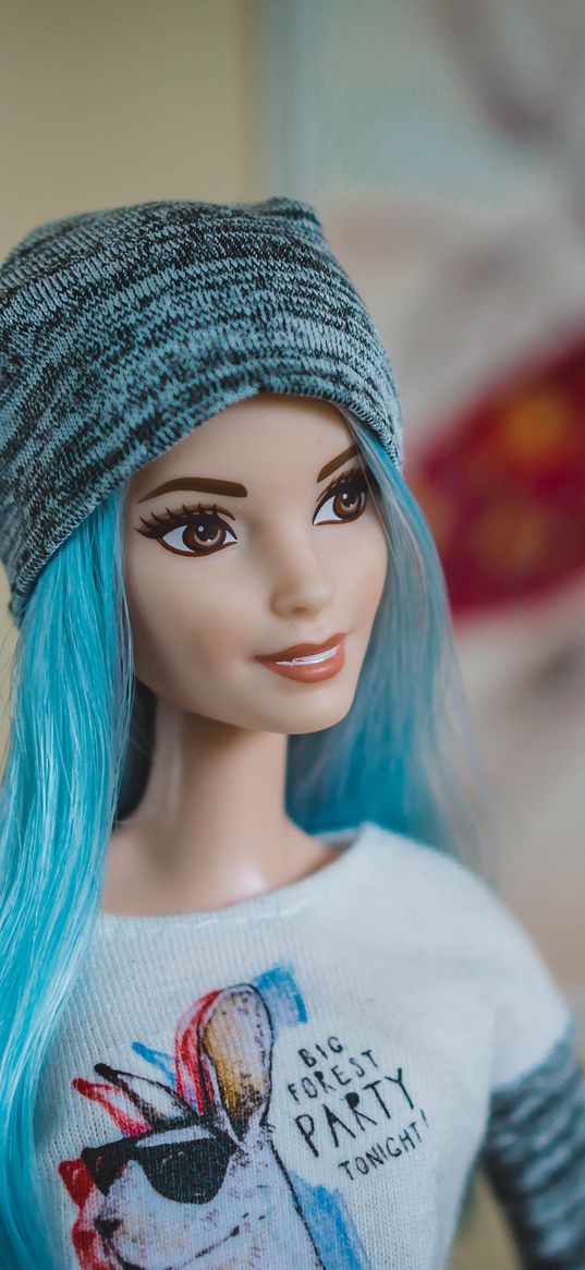 doll, barbie, style, fashion, hat, blue hair