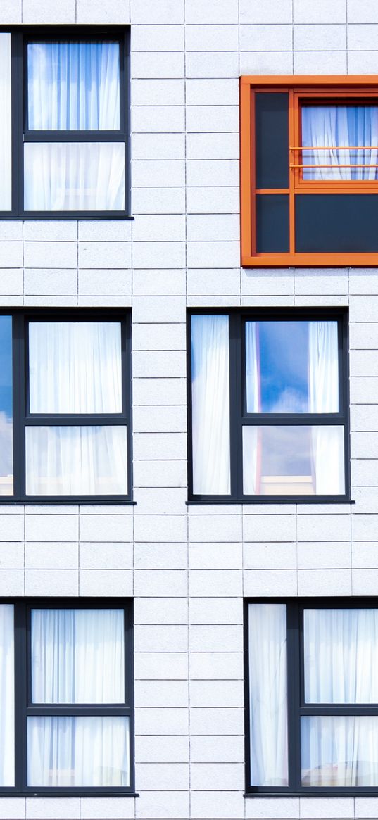 facade, windows, building, minimalism, contrast