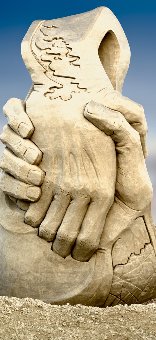 hands, sculpture, handshake, sand