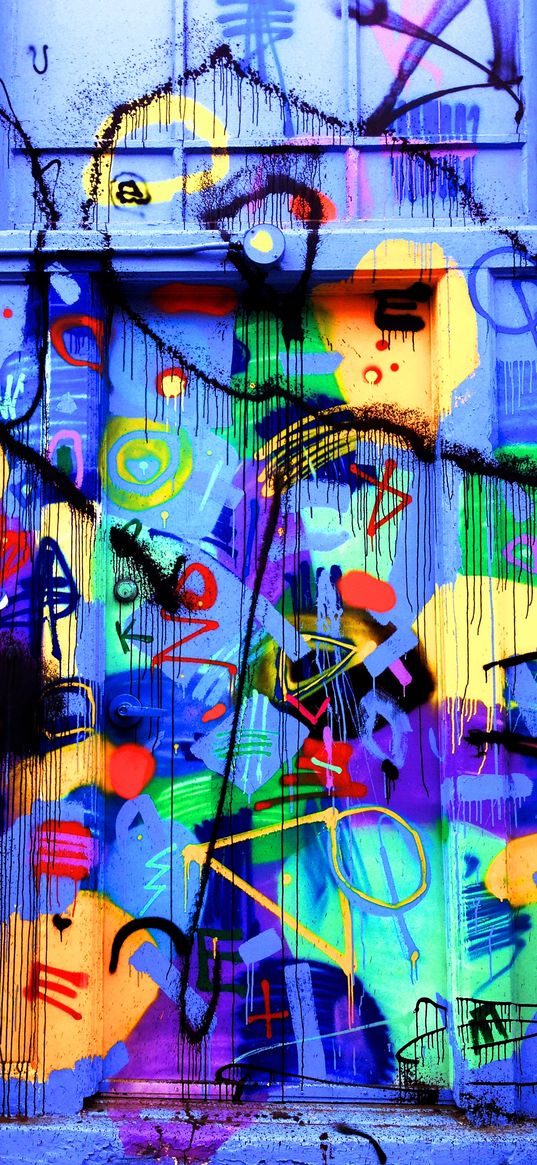 door, graffiti, bright, colorful