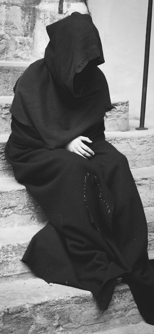 gatekeeper, mantle, monk, bw, staircase