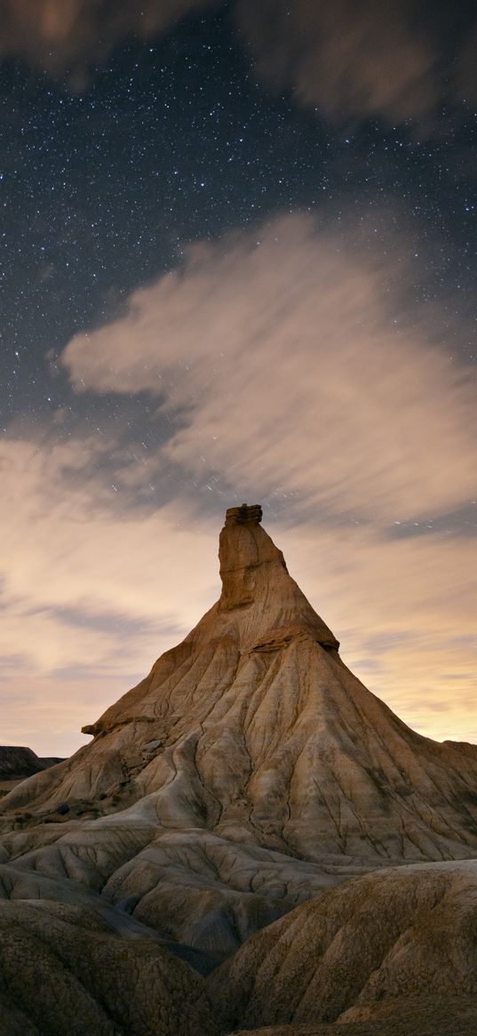 badlands, hill, starry sky, relief, castil de tierra, national park, spain