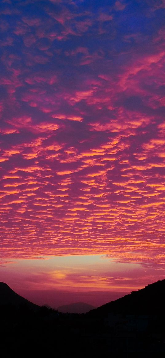 clouds, sunset, hills, porous, evening