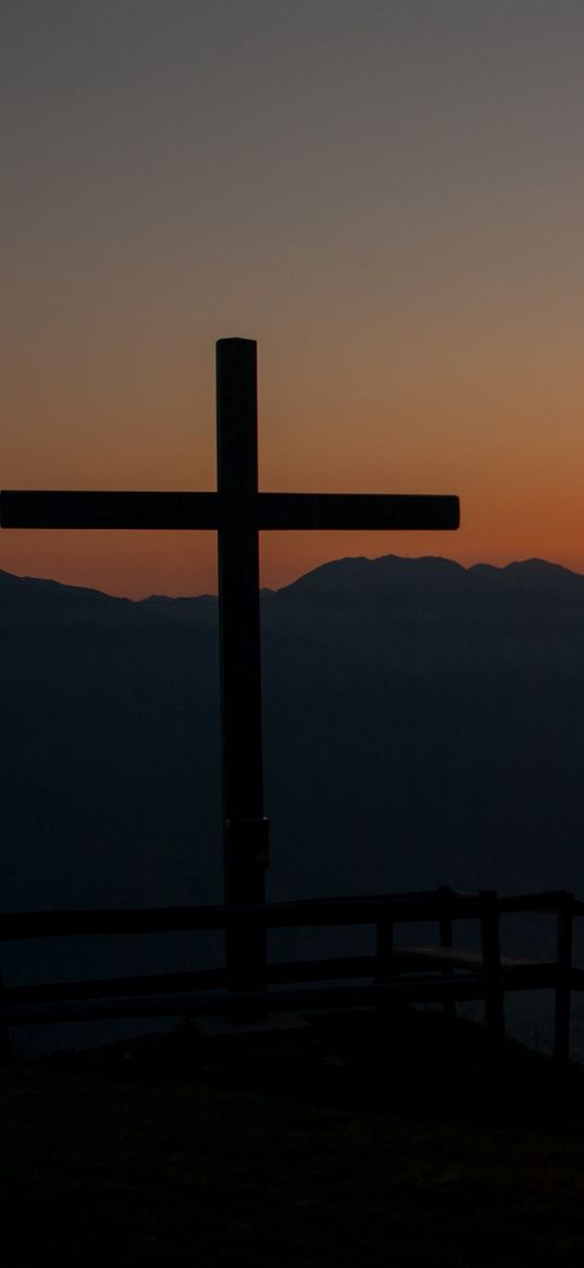 cross, mountains, dawn, religion, faith