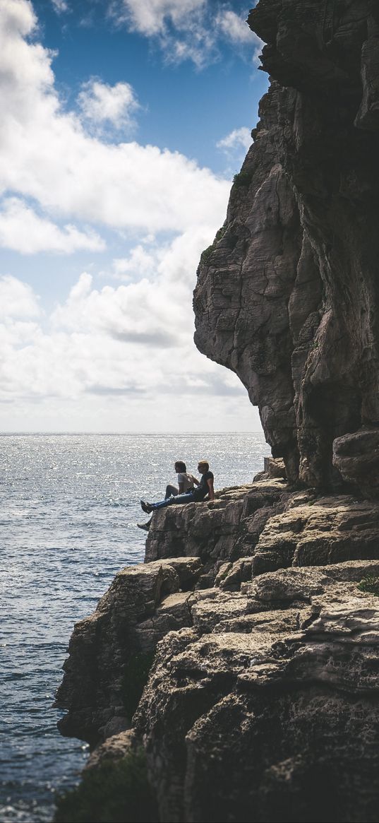 cliff, people, sea, vacation, lisbon