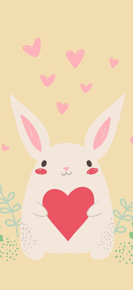 hare, rabbit, art, heart, cute