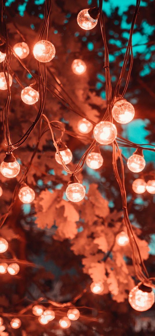 light bulbs, garland, lighting, blur