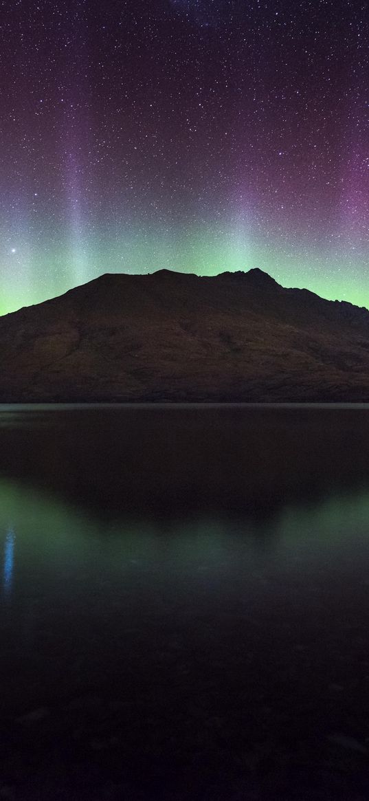 northern lights, aurora, mountain, lake, queenstown, new zealand