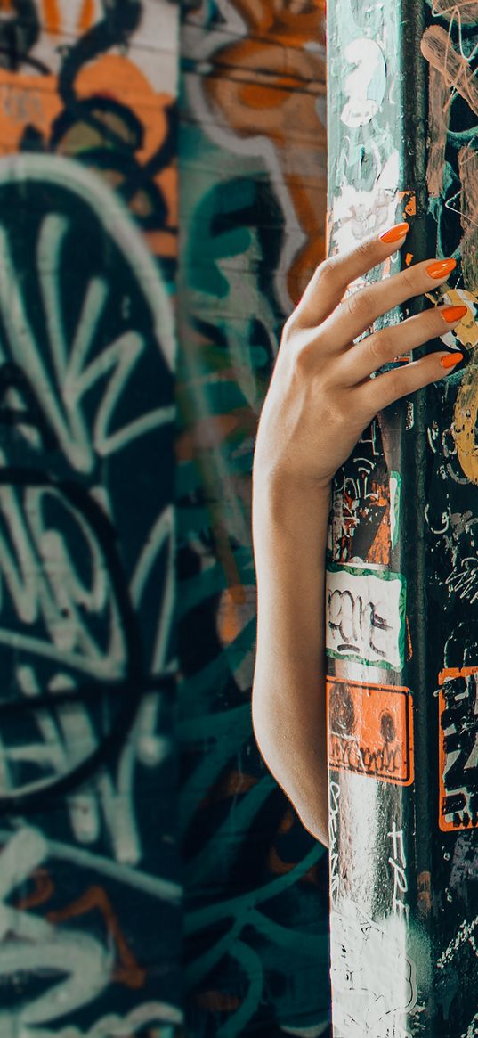 hand, manicure, graffiti, wall