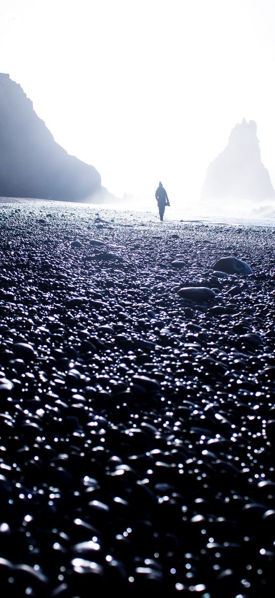 silhouette, fog, pebble, coast