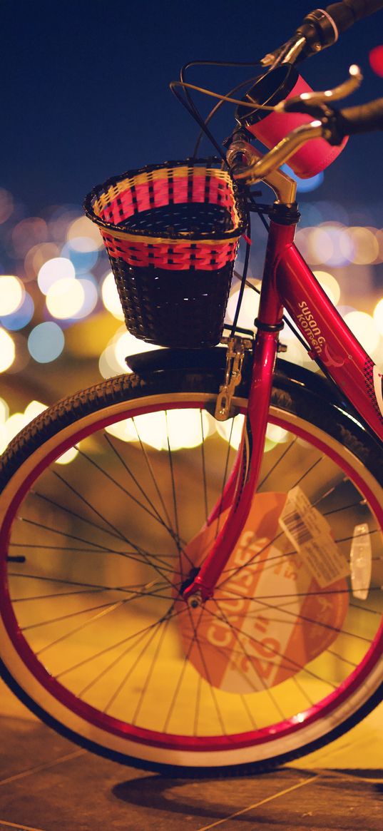 bicycle, wheel, basket, bokeh