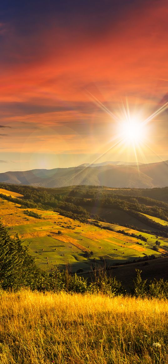 valley, mountains, sunshine, summer