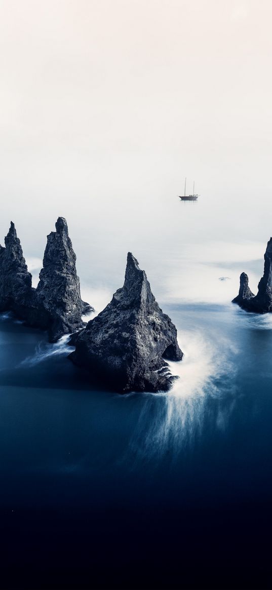 cliffs, boat, island, iceland