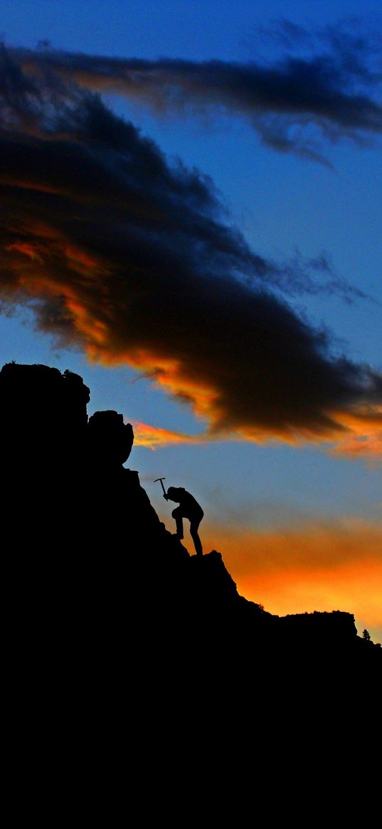 climber, mountaineering, mountain, sunset, climb