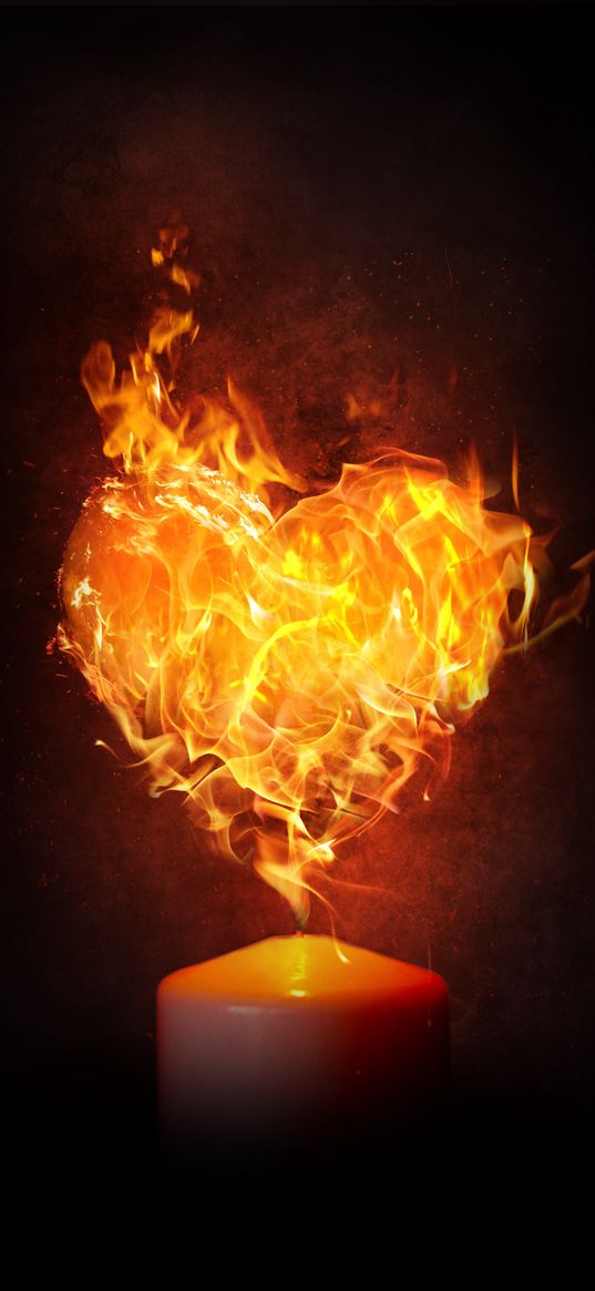 heart, candle, fire, shape, flame