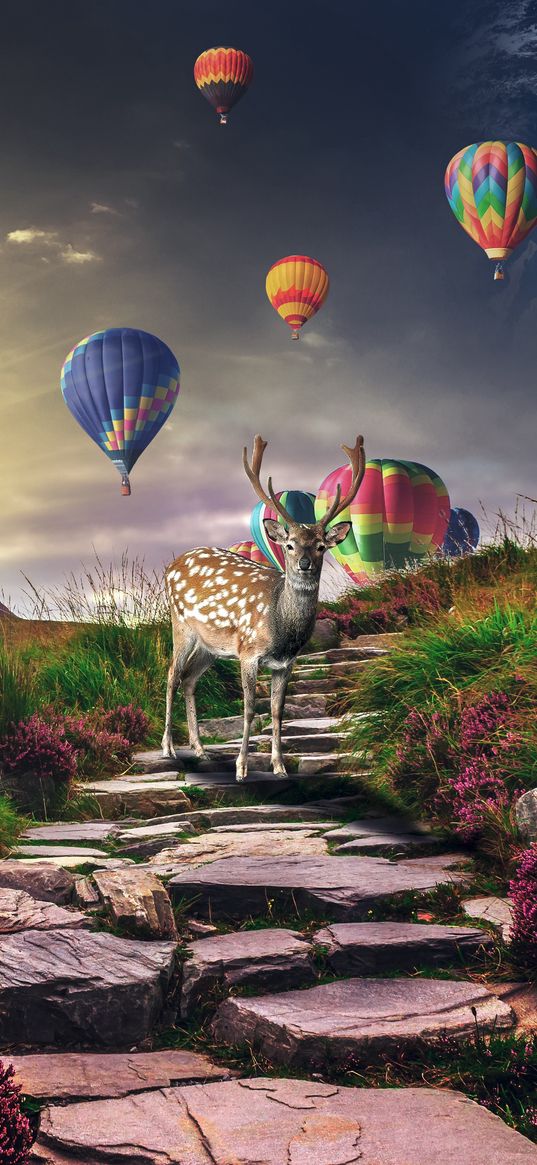 deer, air balloons, photoshop