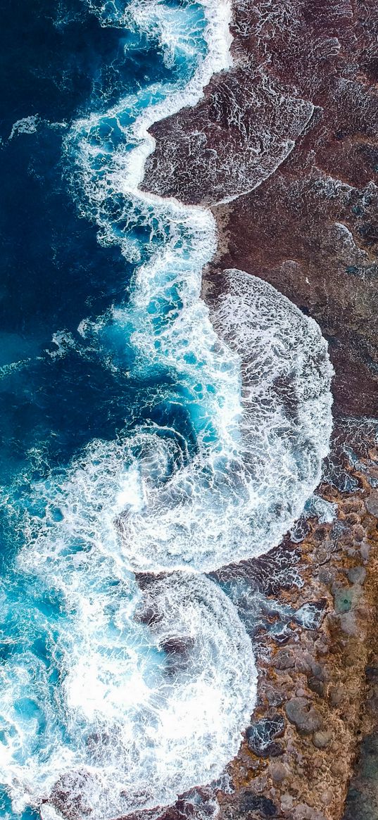 ocean, view from above, surf, shore, hawaii