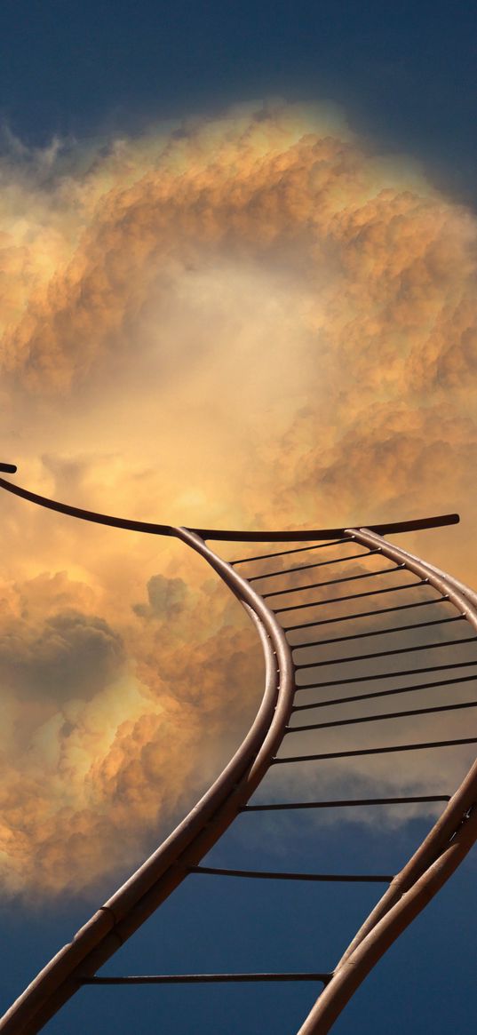 staircase, sky, arrow, clouds, direction