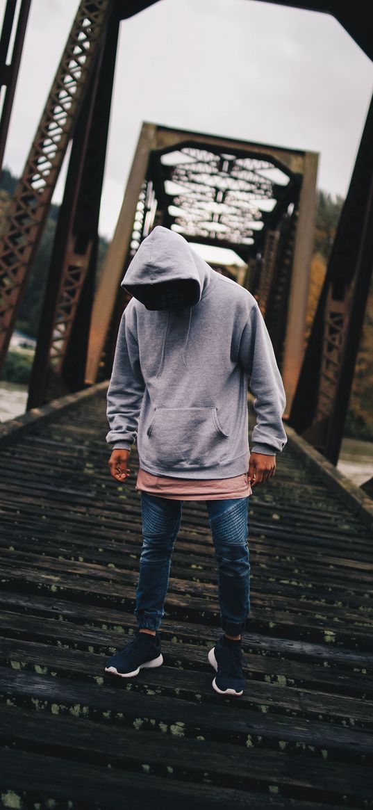 bridge, hood, alone, hoodie