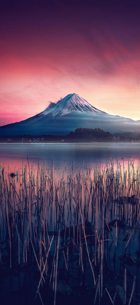 mount fuji, volcano, lake, island, japan