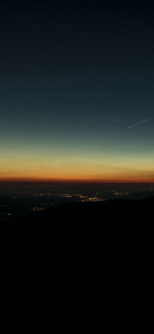 night city, city lights, top view, skyline, sky