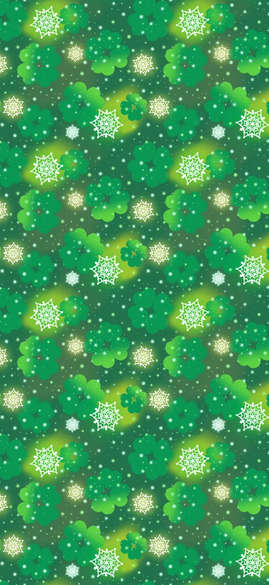 clover, patterns, snowflakes, green