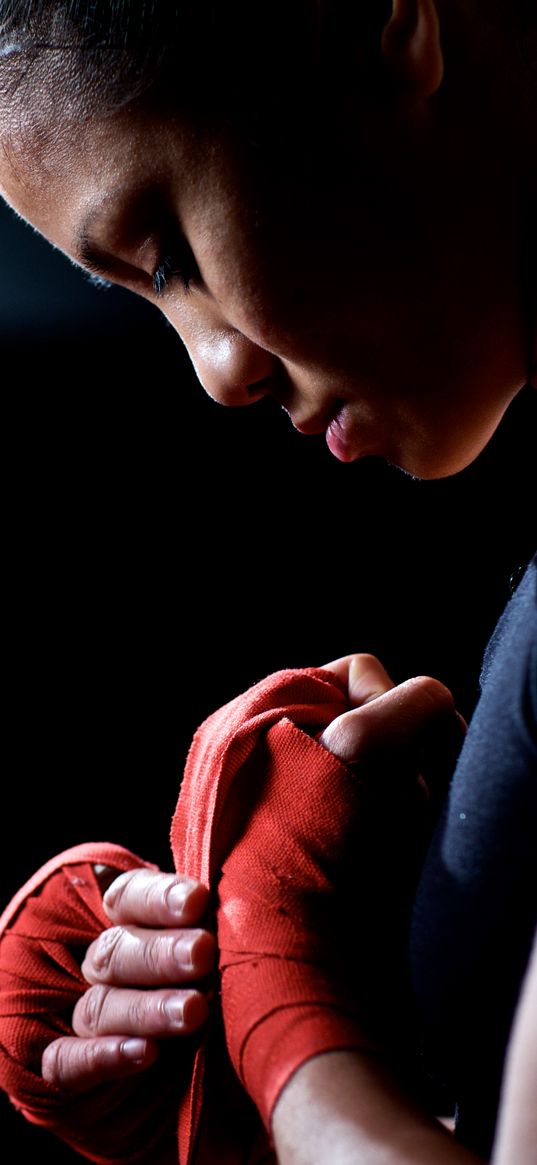 boxer, champion, girl, bandages