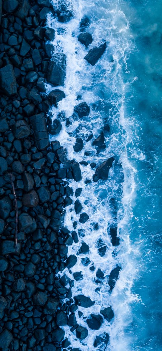 ocean, surf, rocks, view from above, shore