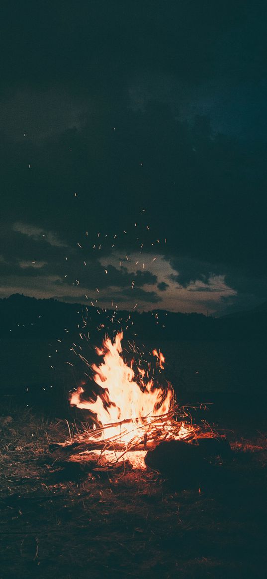 bonfire, fire, camping, night, travel