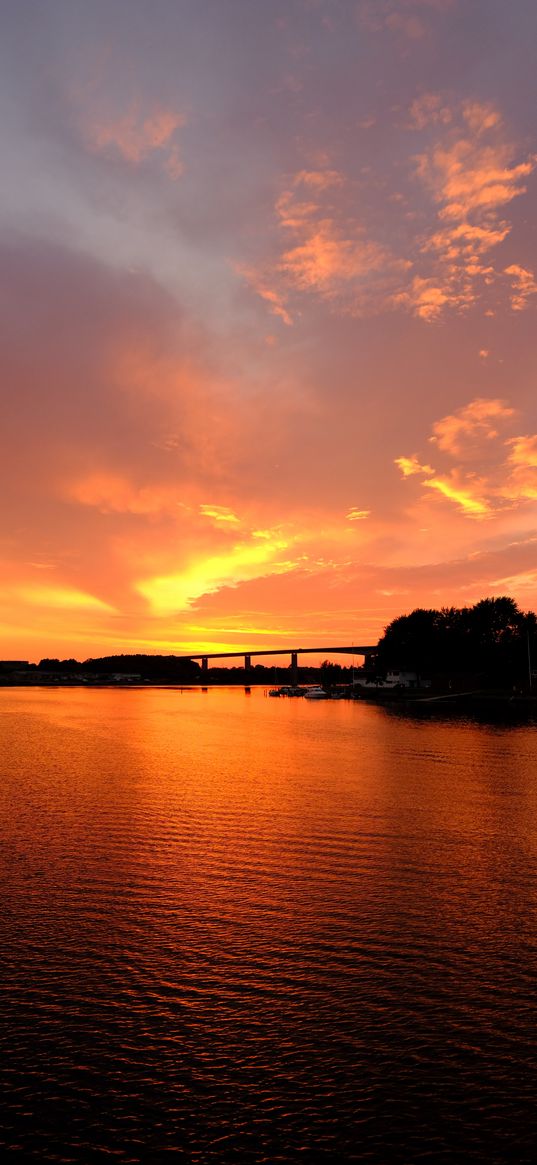 river, sunset, ripple, horizon