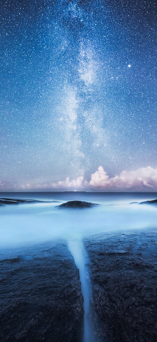 starry sky, milky way, shore, night