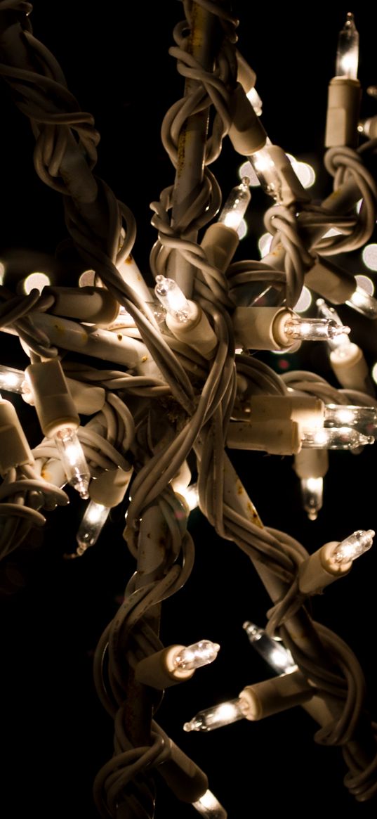 garland, light bulbs, wires, dark