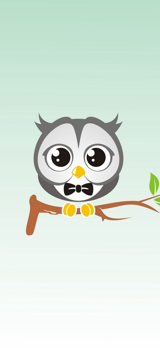 owl, art, branch, bow tie