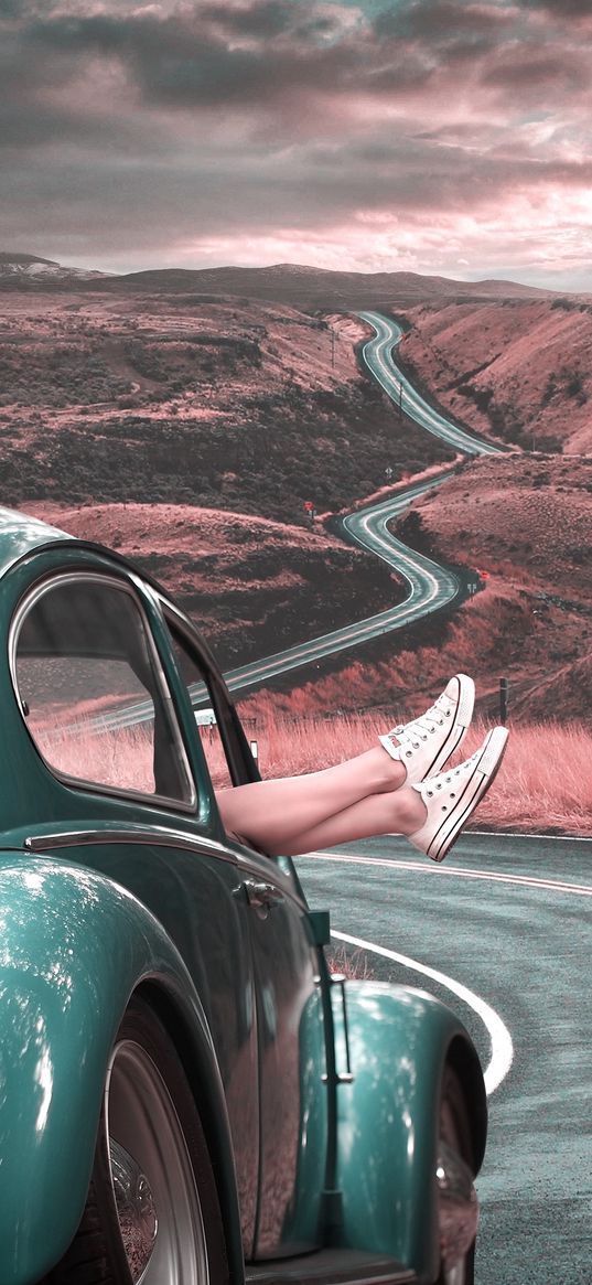 legs, car, retro, road, marking