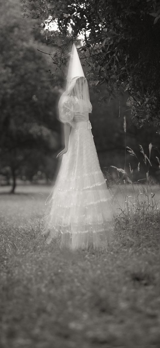 dress, girl, bw, mystical, forest