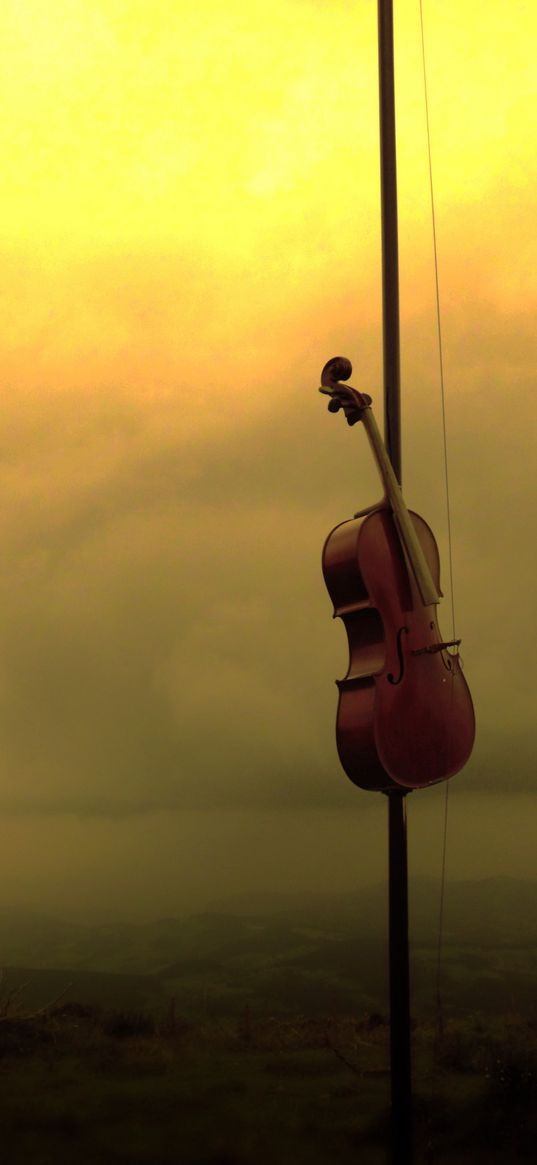 violin, musical instrument, gloomy, blur, fog