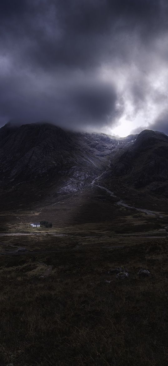 mountain, fog, peak, clouds, scotland