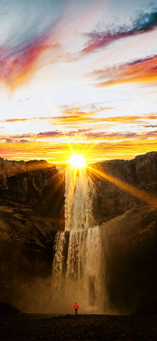 waterfall, sunlight, loneliness, travel