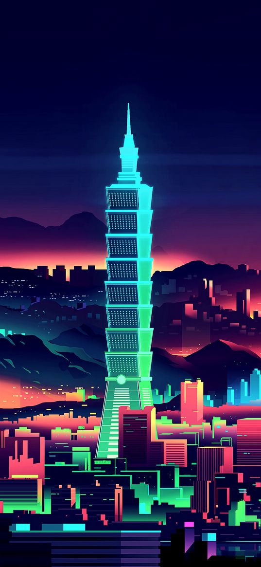 tower, taipei, art, skyscrapers, night city