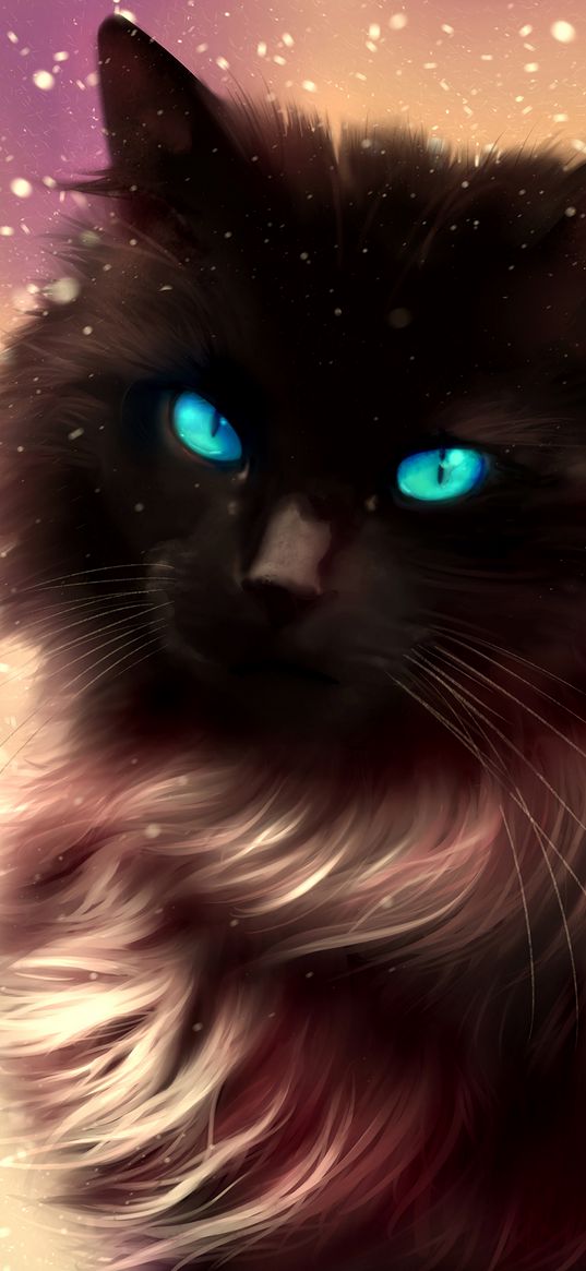 cat, blue-eyed, art, fluffy