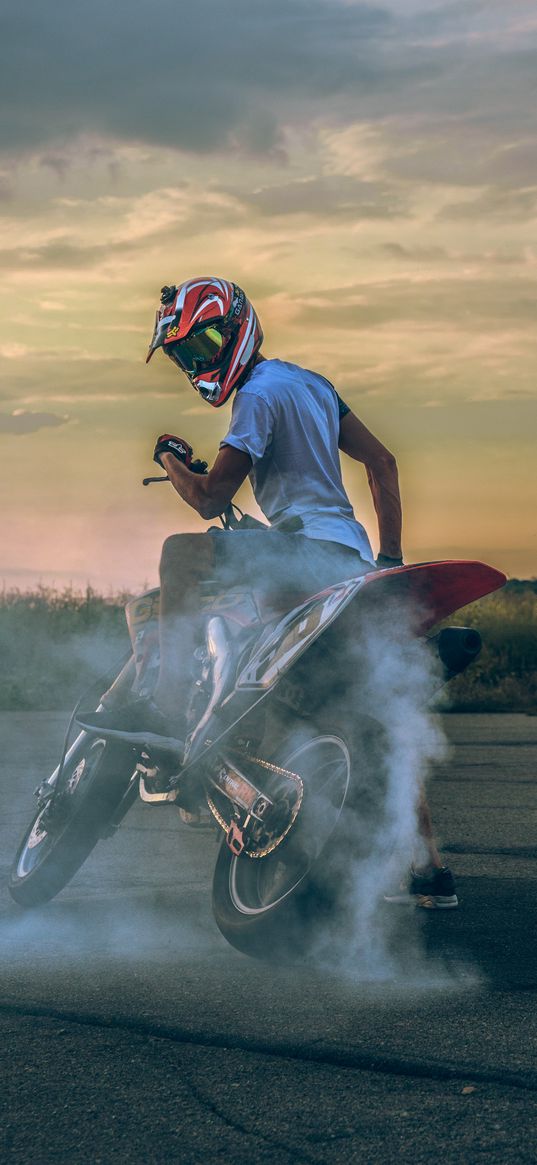 motorcyclist, drift, motorcycle, helmet