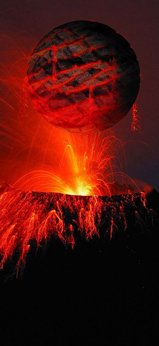 volcano, lava, sparks, balloon