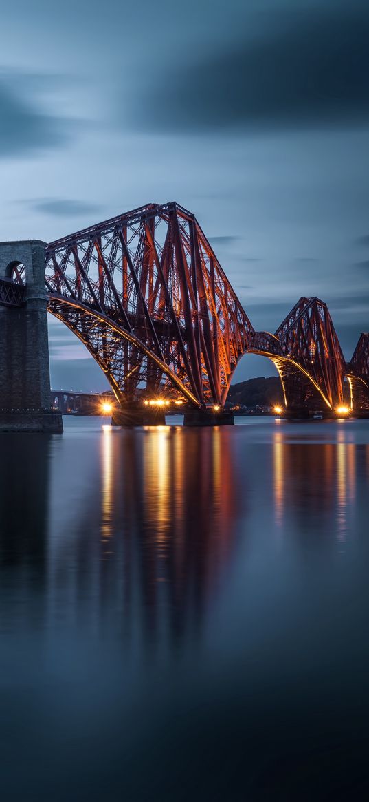 bridge, night city, illumination, architecture