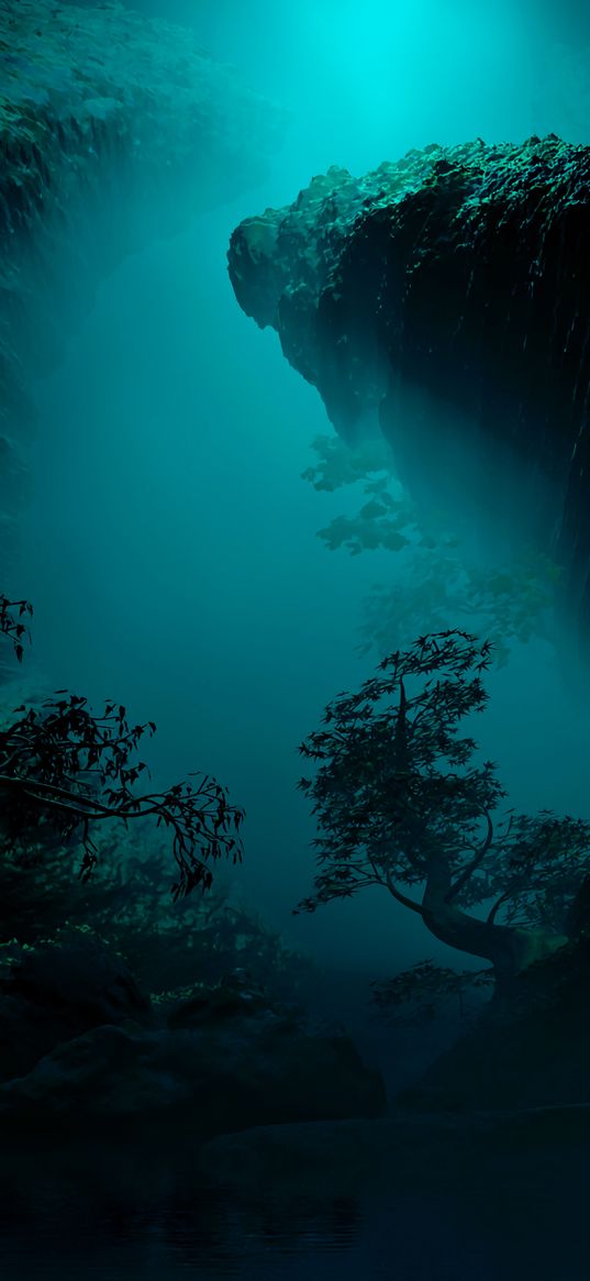 cave, tree, rocks, stones, dark