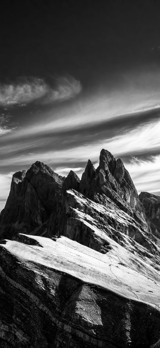 mountain, sky, bw, peak, italy